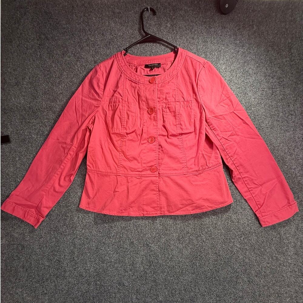 Talbots Women's Coral Pink Cotton Button-Front Peplum Utility Jacket Size 16